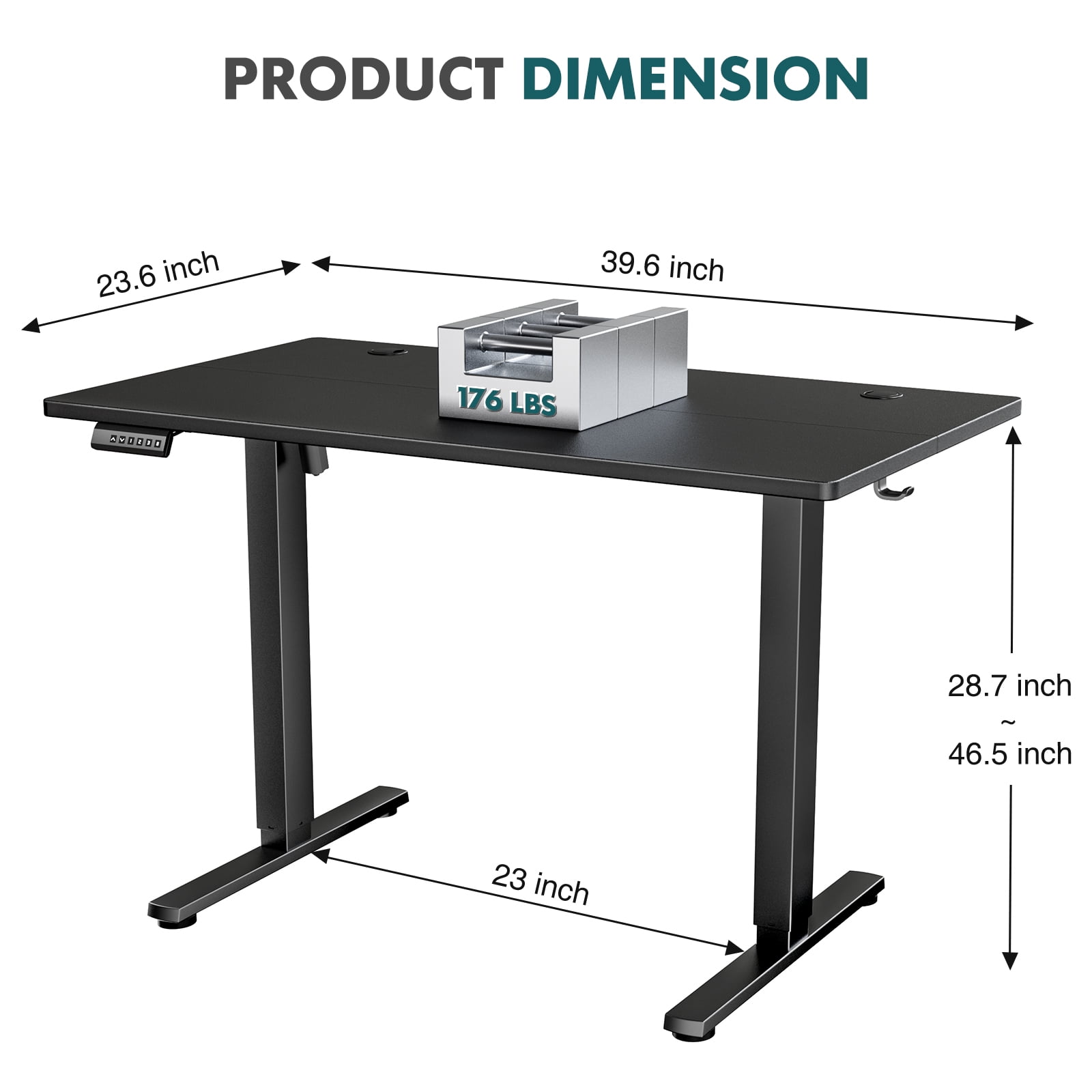 CONCETTA Electric Adjustable Height Standing Desk - 40 x 24 inch Sit to Stand Up Desk with Splice Board, Rising Home Office Computer Table with 2 Hook and Wire Hole for Work