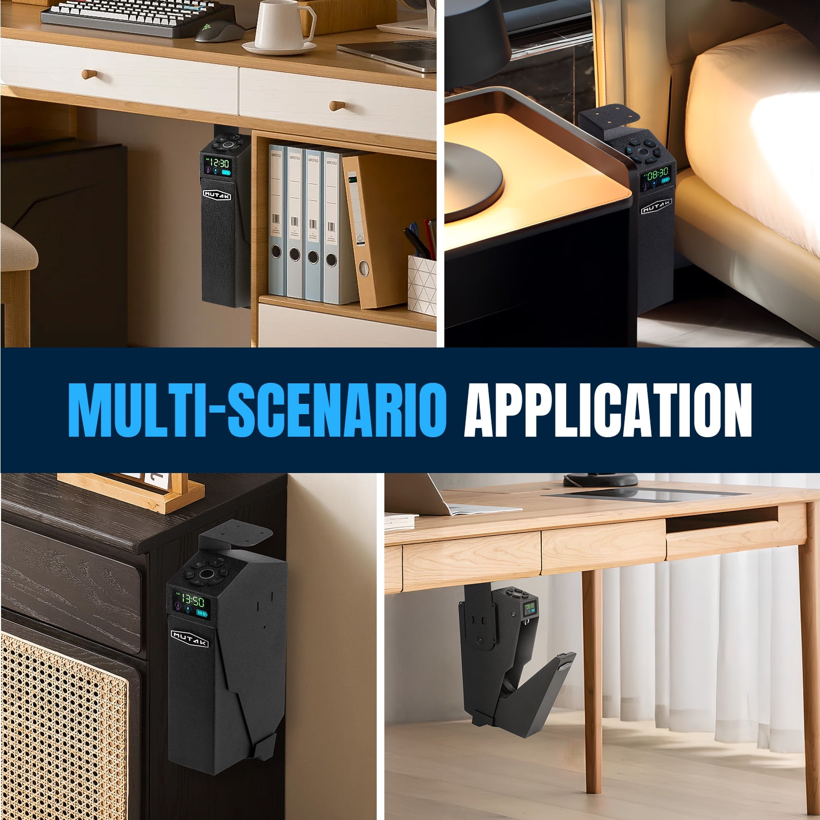 Biometric Finger Recognition Lock, Mutak Fast auto-Open Handgun Box, Quick-Access Pistol Safe Wall Mounting for Nightstand, Bedside, and Desk Table