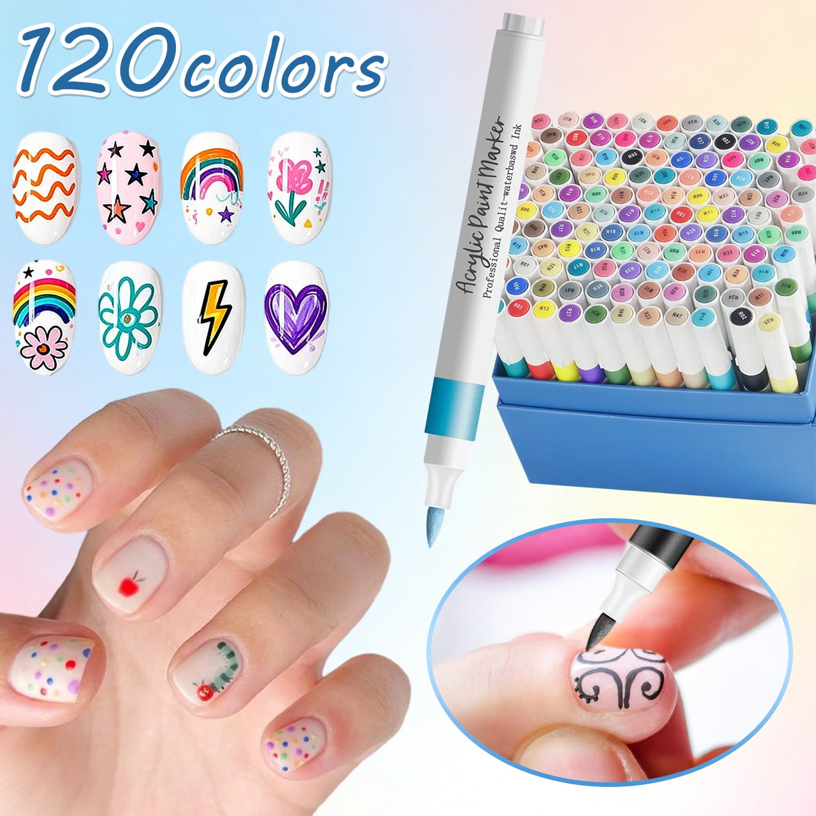 WEGFTDUOP 12 Colors Nail Art Pens - Waterproof Acrylic Paint Markers Drying Nail Tools For DIY Patterns Precision Tip For Beginners And Professionals 12ml