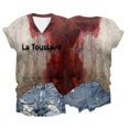 thumbnail image 5 of YDLCAFD Saint-Valentin T-Shirt Imprimé à Manches Courtes Col en V pour Femmes, 5 of 5