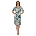 thumbnail image 2 of Moomaya Cotton Jersey Printed Midi Dress For Women V-Neck Summer Short Sleeves Knee Length Dress, 2 of 7