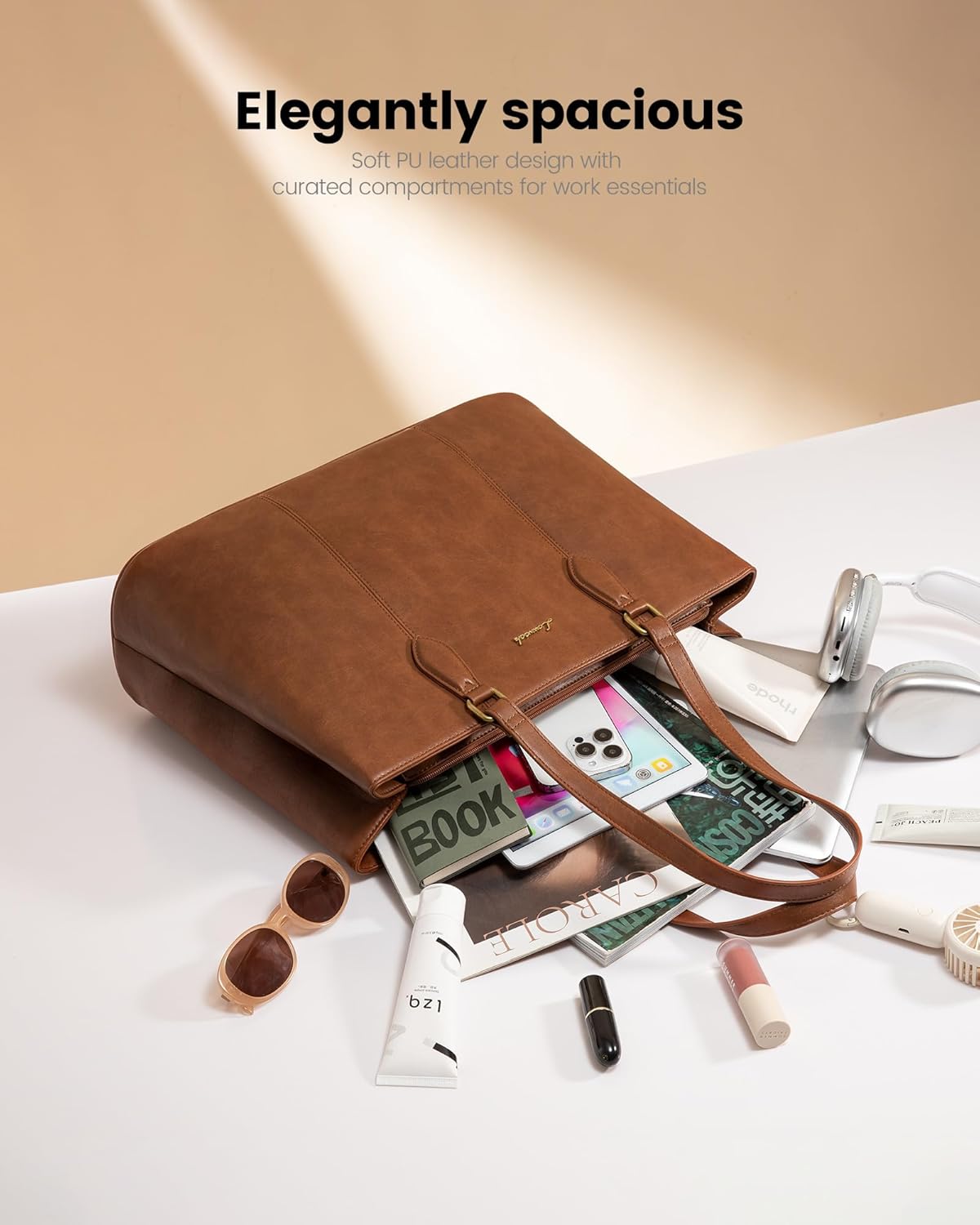 LOVEVOOK Laptop Tote Bag for Women,Work Tote with Wristlet,PU Leather Computer Bag for Teacher,Office, Daily