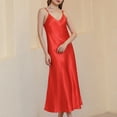 thumbnail image 2 of VNKIDY Women Sleepwear Solid Color Satin Dress Pajama Spaghetti Strap V Neck Midi Length Nightgown Silky Elegant Sleepwear For Comfortable Nights Breathable Pjs, 2 of 5