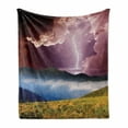 thumbnail image 1 of Nature Soft Flannel Fleece Blanket, Sky with Electrical Storm Rays Powerful Effect on Earth Rural Landscape Print, Cozy Plush for Indoor and Outdoor Use, 50" x 70", Green Pink Blue, by Ambesonne, 1 of 6