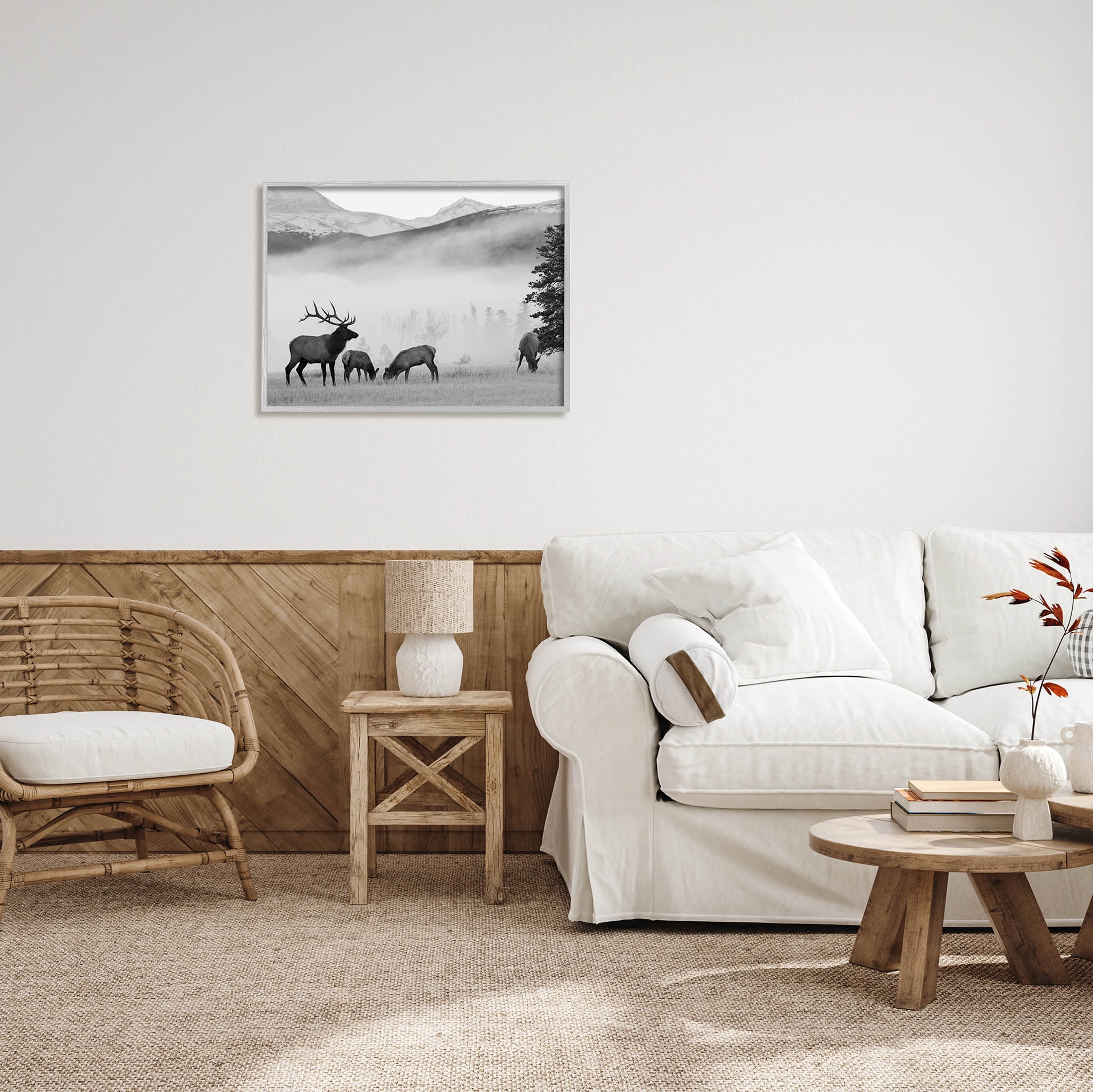 Stupell Industries Foggy Rural Deer Grazing Photograph Gray Framed Art Print Wall Art, Design by Danita Delimont