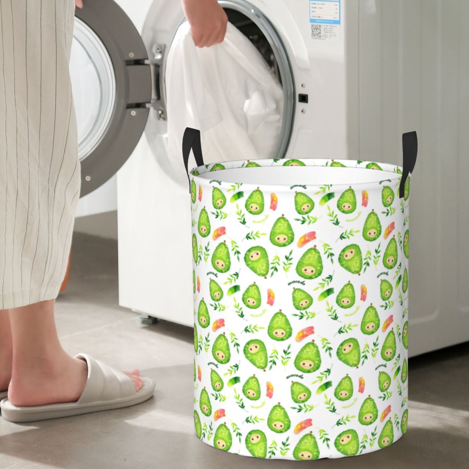 Large Laundry Basket with Handles - Kawaii Avocado Kids Baby Dirty Clothes Laundry Hamper for Bedroom Aesthetic
