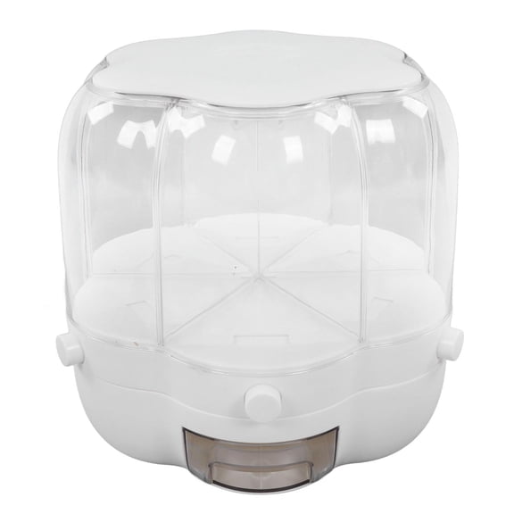 Yajisi 6‑Compartment Rotating Rice & Grain Dispenser – 6.5 kg Capacity, White, Easy‑Push Release, ABS/PET Build