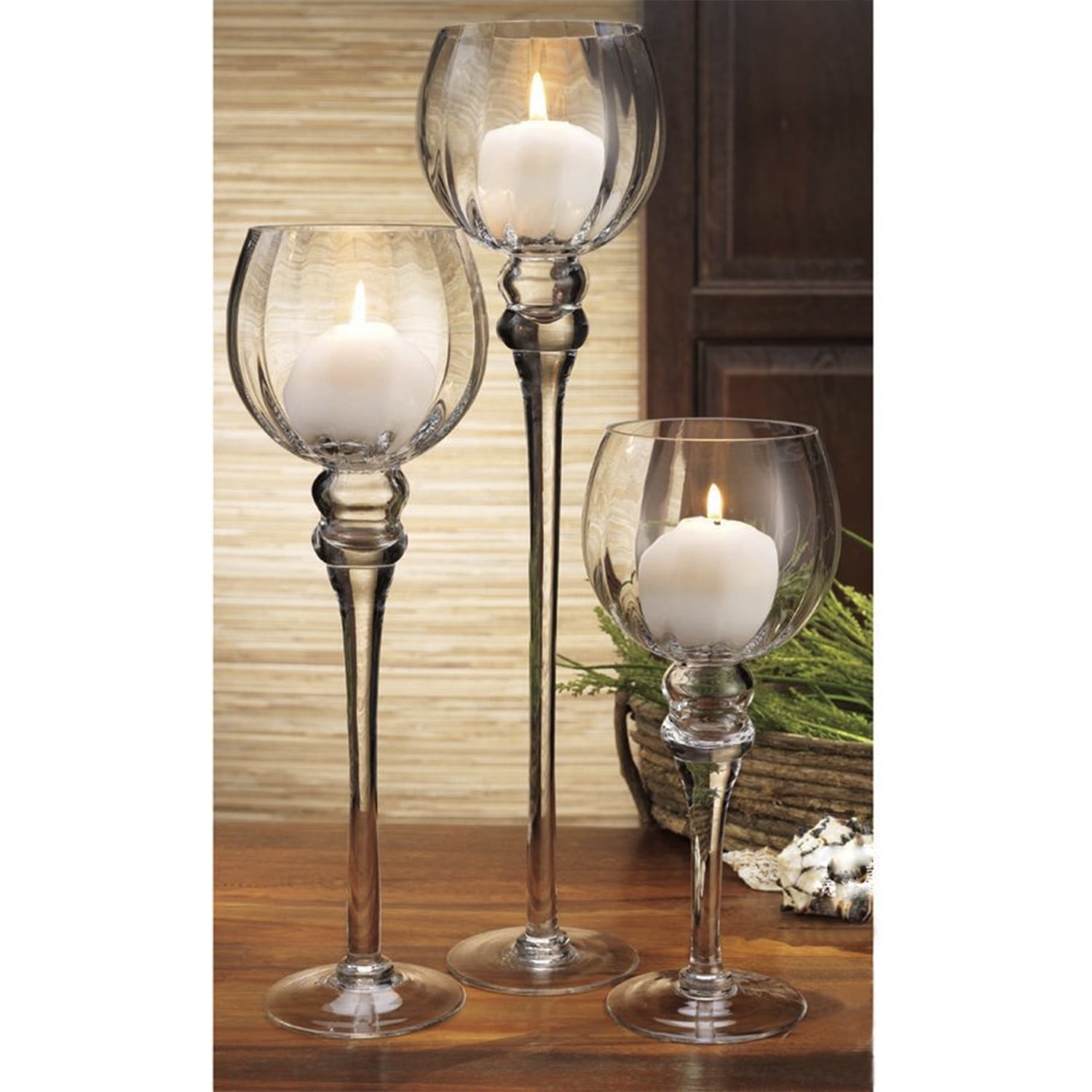 Giant Clear Wine Glass Shaped Candle Holder Set Set Of 3 Glass Pillar Tea Light Candle Holder