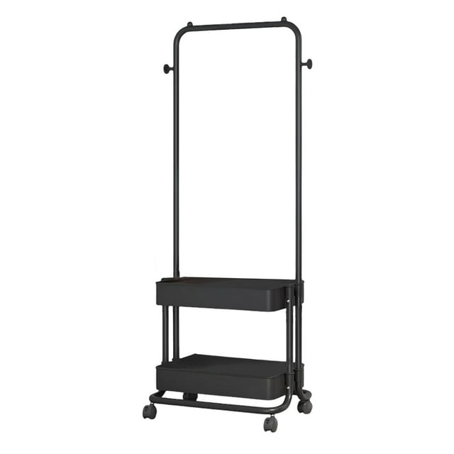GUOOL Clothes Rack on Wheels Clothes Organizer with 2 Tier Baskets Clothes Drying Rack Black