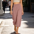thumbnail image 7 of Womens Trendy High Waisted Wide Leg Capri Pants Flowy Elastic Waist Gaucho Trousers with Pockets Casual Lounge Vacation Pants Pink, 7 of 7