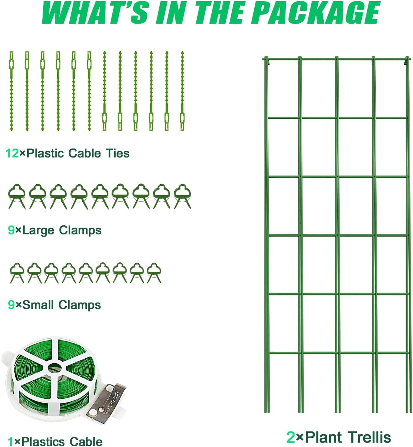 Cucumber Trellis, 2 Pack Foldable A Frame Trellis for Raised Bed Climbing Plants, Vegetables, Includes Plant Support Clips, Twist Ties, Plastic Ties- Made from PVC-Coated Steel
