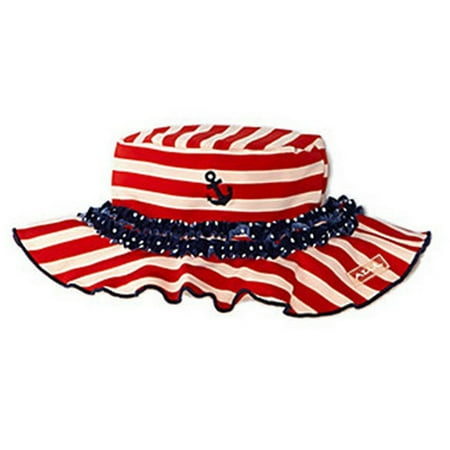 Rei Sun Hat - Azul Girls Red White Stripe In The Navy Ruffle Accent Stylish Sun Hat