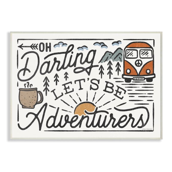 Stupell Industries Darling Lets Be Adventurers Quote Fun Whimsical Journey Phrase Graphic Art Unframed Art Print Wall Art, 13x19, by Laura Marshall