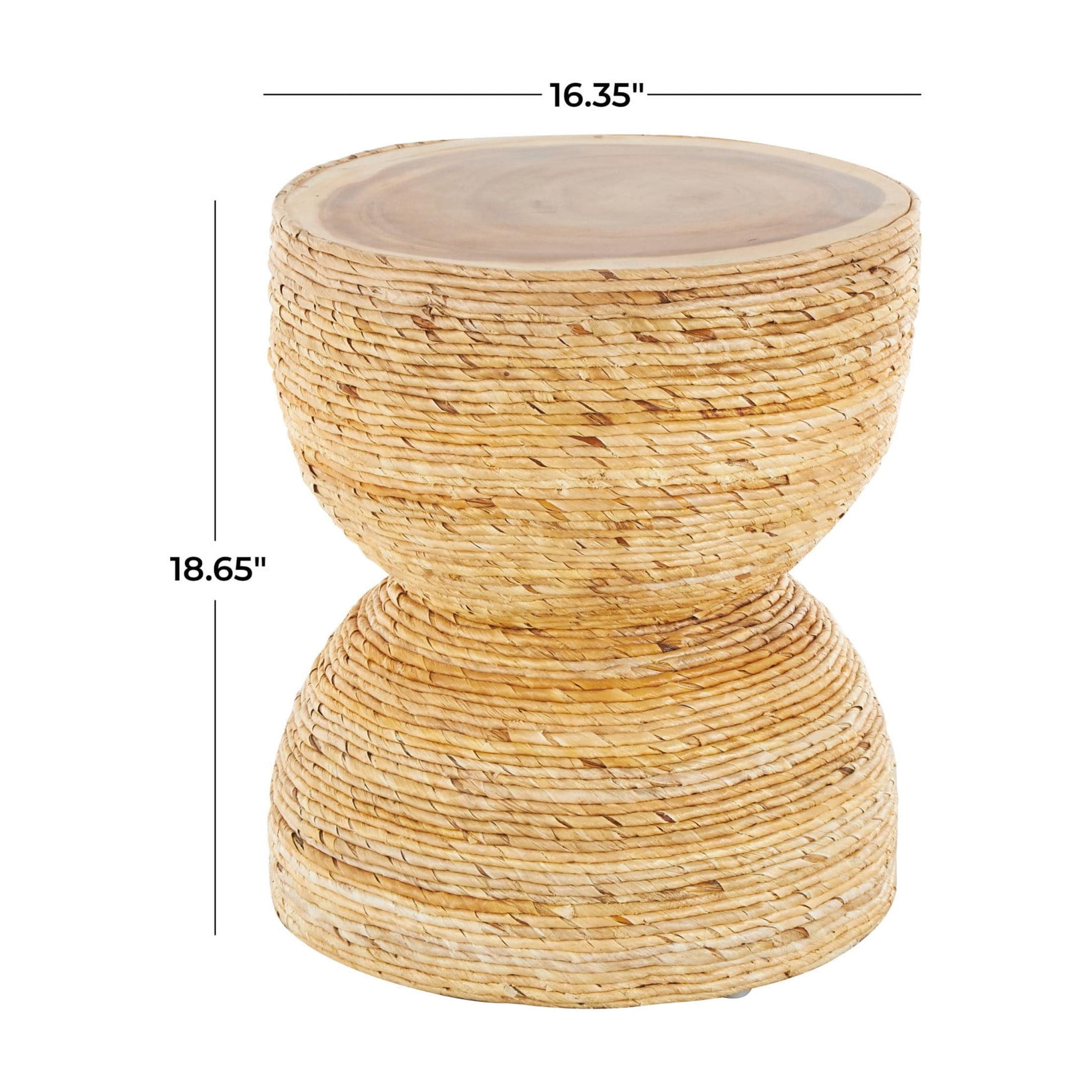 DecMode 16" x 19" Light Brown Banana Leaf Handmade Woven Accent Table with Wooden Tabletop, 1-Piece