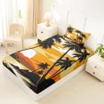 thumbnail image 4 of jejeloiu Vintage Palm Sunset Twin Sheets For Girls,Beach Silhouette Print Bedding,Yellow Brown,3-Piece,1 Fitted Sheet and 1 Pillowcase, 4 of 6