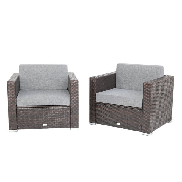 2 Pieces Patio PE Wicker Rattan Single Sofa