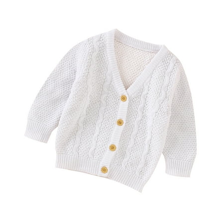 

Multitrust Girl’s Solid Color Knitted Cardigan Long Sleeve V-neck Single Breasted Warm Coat Lovely Baby Clothes for Spring and Autumn