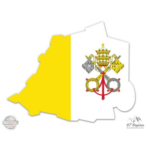 Vatican Map Flag Country Shape - 5" Vinyl Sticker - For Car Laptop I-Pad - Waterproof Decal