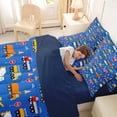 thumbnail image 4 of Castle Fairy Cartoon Construction Truck Print Bedding Comforter Set 7pcs for Teens, Fire Truck Seamless Queen Bedding Sets for Toddler Bedroom, Blue Orange,Navy Blue Reversible, 4 of 7