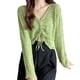 thumbnail image 1 of Blusa playera sexy de punto de crochet con mangas largas acampanadas y cordón para mujer, 1 of 5