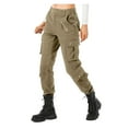 thumbnail image 4 of BiZtdJrK Womens Casual High Waisted Cargo Pants with Pockets Solid Color Straight Leg Pants Y2K Streetwear Outdoor Work Trousers, Khaki, XL, 4 of 6