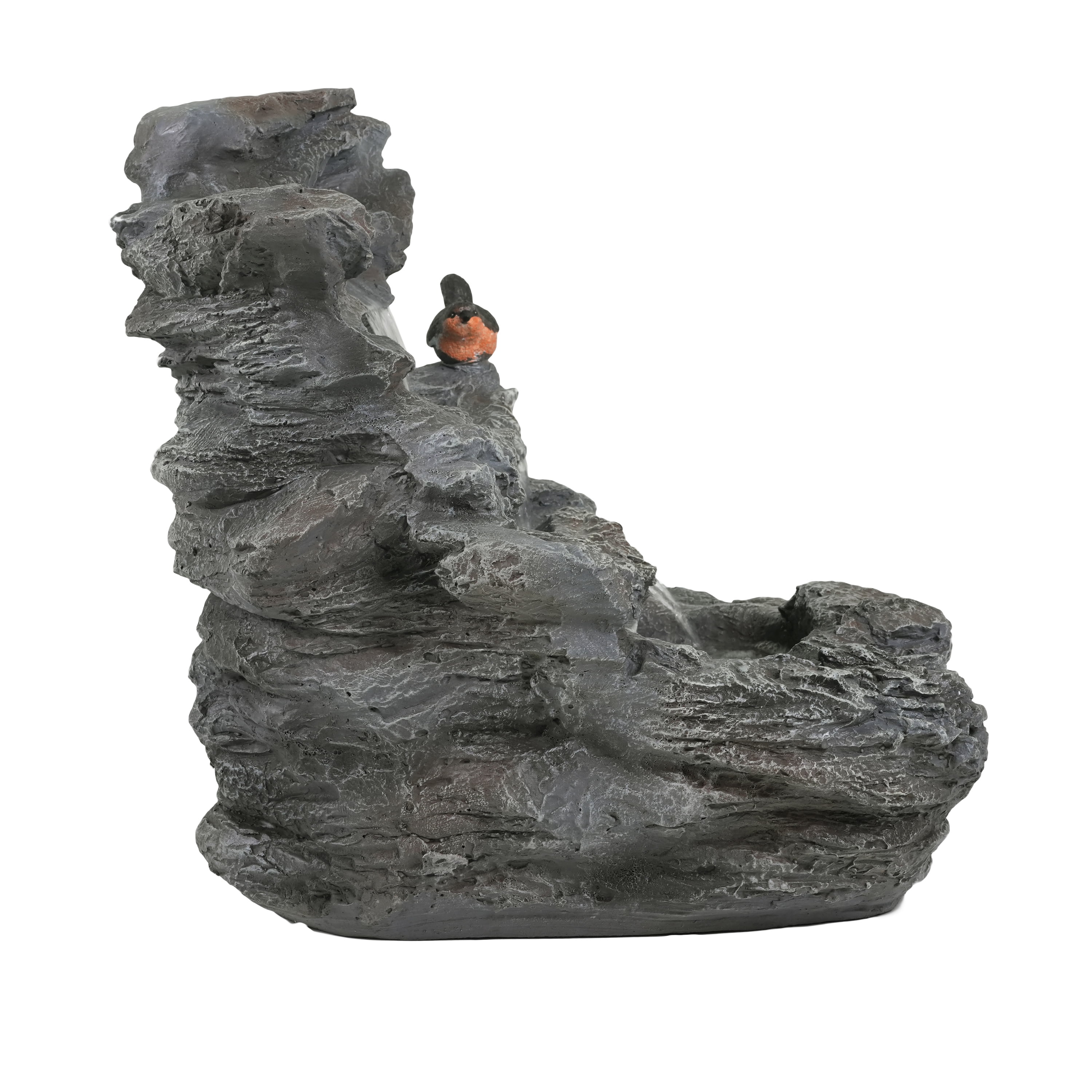 4-Tiered Concrete Rock Waterfall Fountain, 20.8"H – Outdoor Garden Decor with LED Lights, Weather-Resistant, Soothing Water Sound Ambiance
