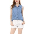 thumbnail image 2 of Camisa sin mangas de cuello puntiagudo de una sola fila de botones para mujer Inspire Chic 2XL azul, 2 of 8