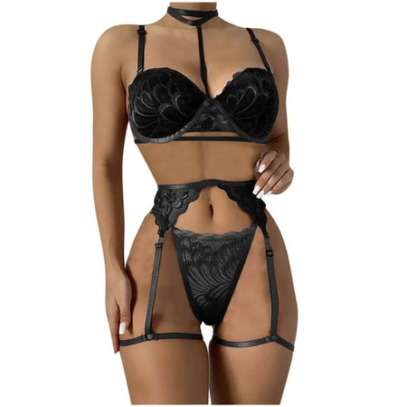 

Womens Lingerie Sets Clearance Lace Bib Pants Coverall Split Type Lingerie Set Exotic Lingerie for Women Black S