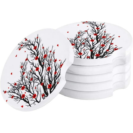 

FMSHPON Red Plum Black Silhouette Set of 2 Car Coaster for Drinks Absorbent Ceramic Stone Coasters Cup Mat with Cork Base for Home Kitchen Room Coffee Table Bar Decor