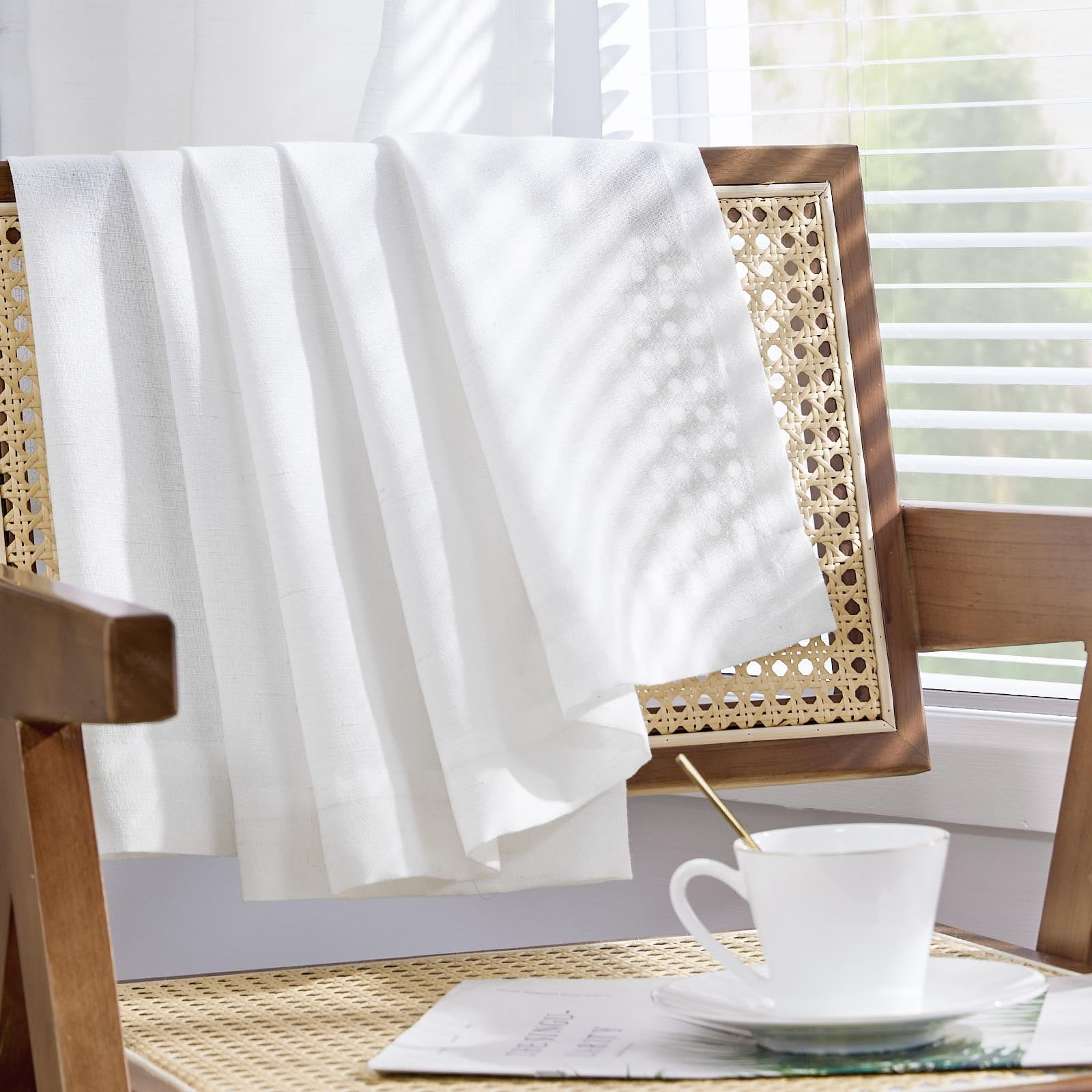 Curtainking White Curtains for Living Room Back Tab Window Drapes Rod Pocket Farmhouse Linen Curtains Bedroom Light Filtering Curtains 63 Inches 2 Panels