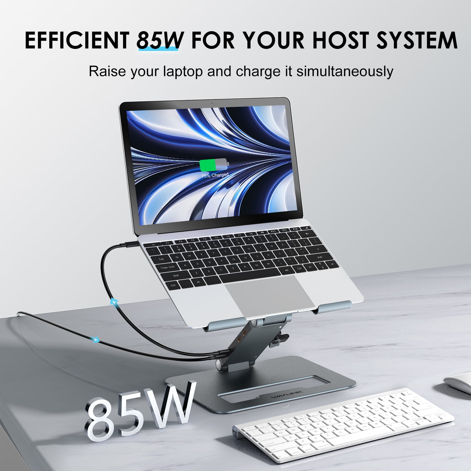 Wavlink Adjustable Aluminum Laptop Stand with 9-in-1 USB C Dock, Ergonomic Portable Computer Riser Compatible with MacBook & Windows, 10-17" Notebook and Tablet