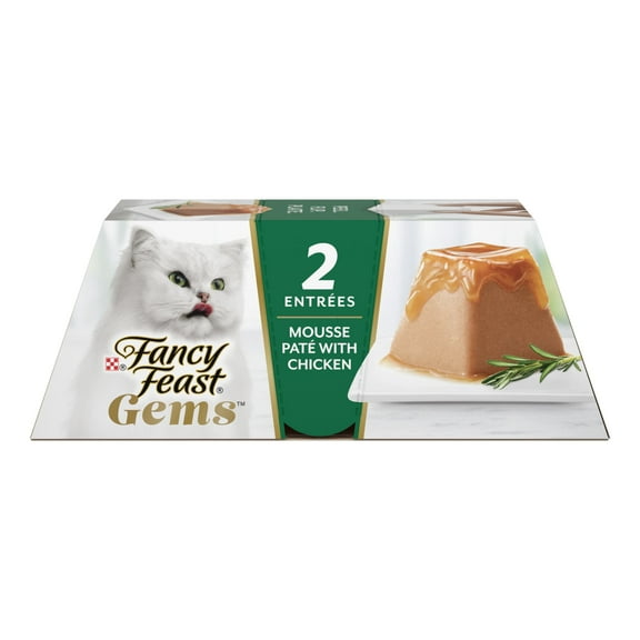 Fancy Feast Gems Pate Cat Food Mousse Chicken or beef and a Halo of Savory Gravy Wet Cat Food Variety Pack, 4 oz Boxes (8 Count)