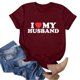 thumbnail image 3 of Gibobby Blusa de Trabajo de Manga Corta Camiseta manga corta con cuello redondo y estampado divertidas para mujer I Love My Husband(Rojo,XL), 3 of 5