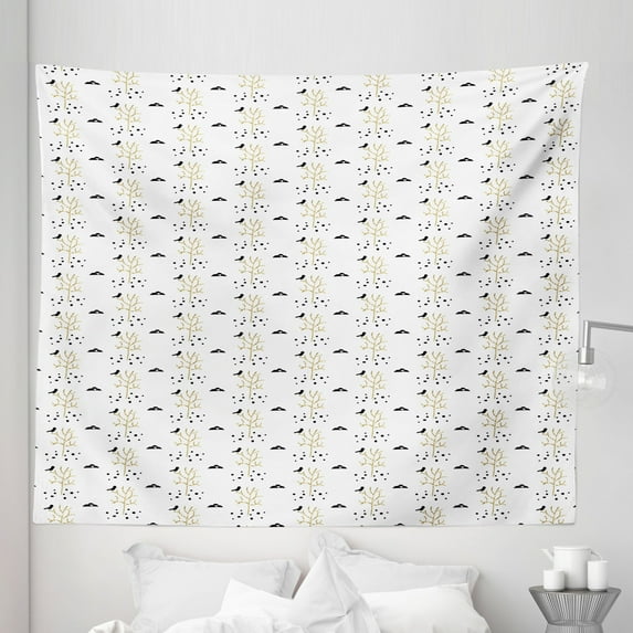 Nature Tapestry, Scandinavian Style Ornament Bare Trees and Birds, Fabric Wall Hanging Decor for Bedroom Living Room Dorm, 5 Sizes, Multicolor, by Ambesonne