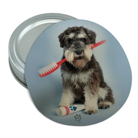 

Schnauzer Puppy Dog with Toothbrush Dentist Round Rubber Non-Slip Jar Gripper Lid Opener