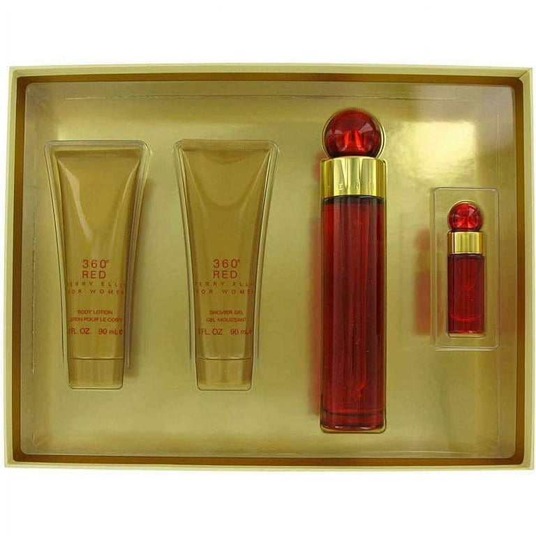 Perry Ellis 360 Red by Perry Ellis Gift Set -- 3.4 oz Eau De Parfum Spray +  3 oz Body Lotion + 3 oz Shower Gel + .25 oz Mini EDP Spray for Women