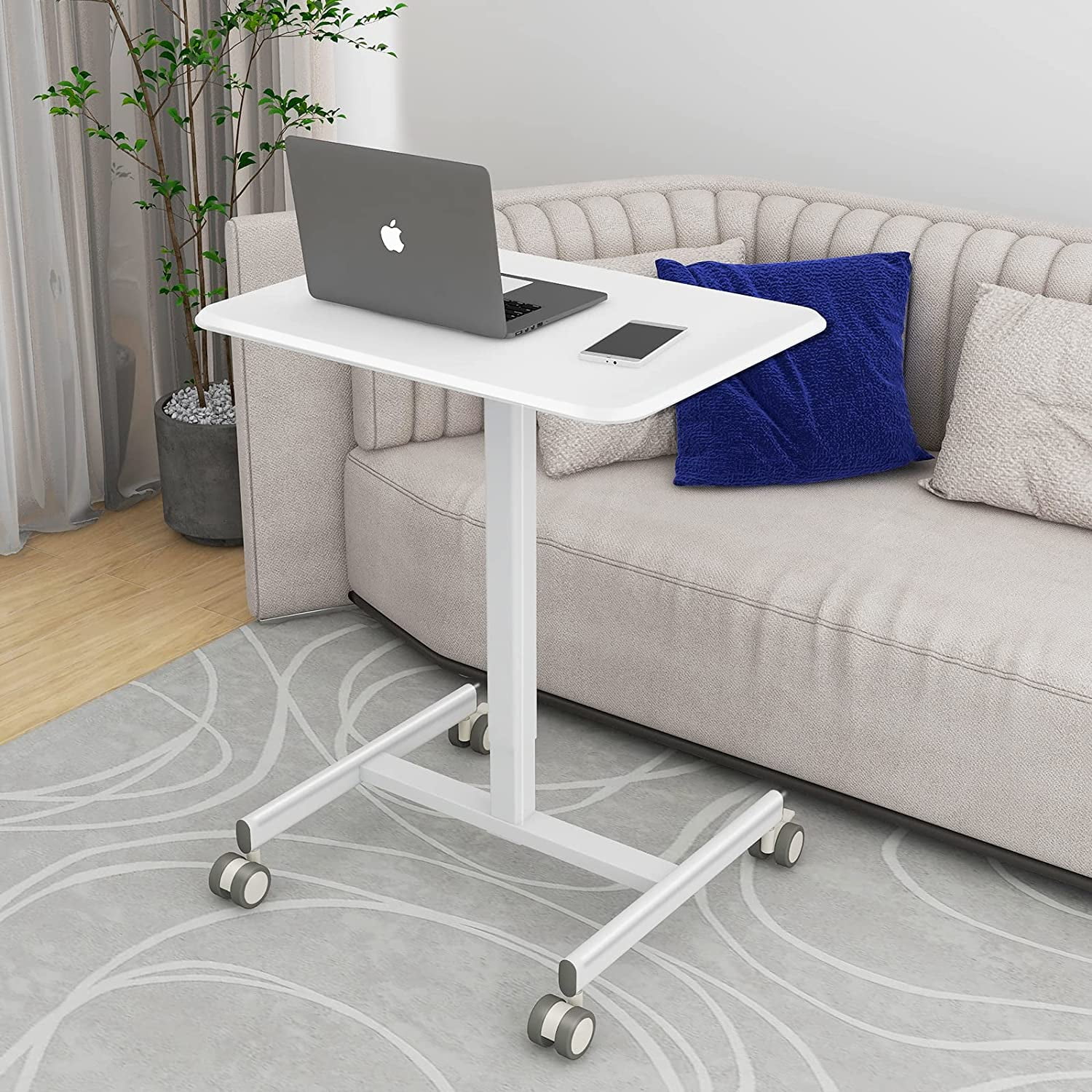 Small Standing Desk, Mobile Stand up Desks with Lockable Wheels, Adjustable Height, 26 Inch Portable Rolling Laptop Computer Desks for Home, White