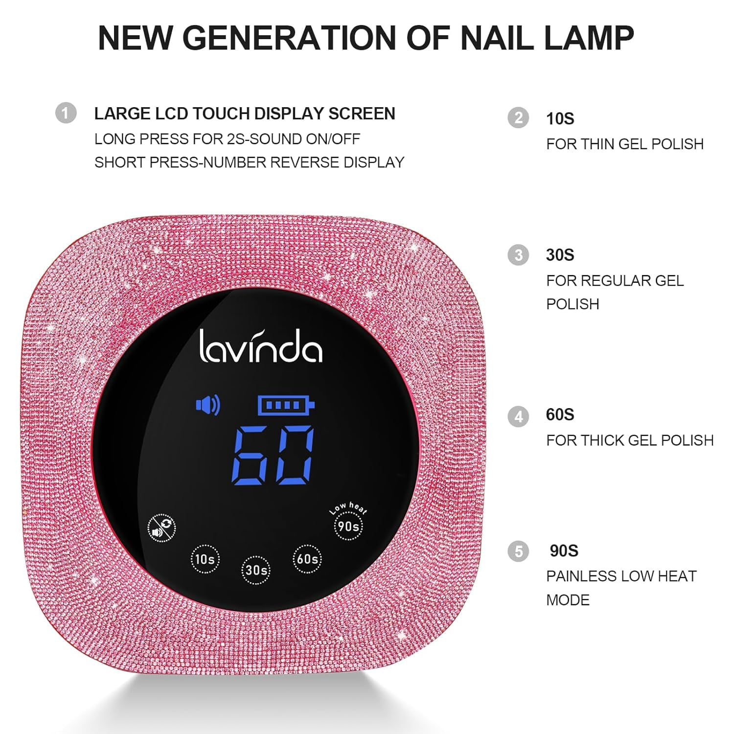 UV Nail Lamp 54W, Cordless Gel UV Led Nail Lamp for Gel Nail Polish, Rechargeable UV Nail Light Nail Dryer with 4 Timer and LCD Display, Professional Fast Curing Lamp Nail Art Tools with Rhinestone