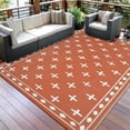 thumbnail image 3 of Nanan Outdoor Rug 9x18ft Modern Bordered Area Rugs, Waterproof Reversible Patio Rug Plastic Straw Outdoor Carpet for Deck, Backyard, Porch, RV & Camping, Orange & White, 3 of 9