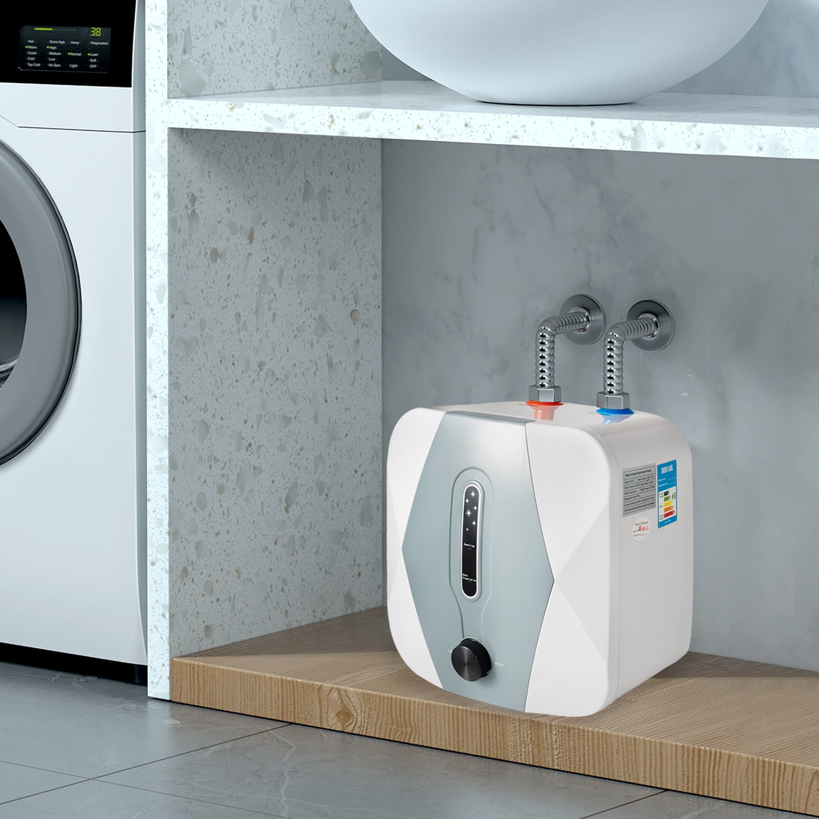 Mini 8L Electric Hot Water Heater Tankless Bathroom Heater 110V 1500W 75 ℃ Max Suitable for Installation in Small Residential Areas, Garages, Sinks