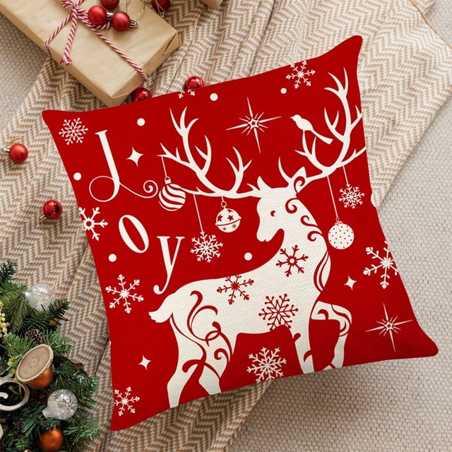 Funda de almohada navideña de poliéster rojo de 17,71 x 17,71 pulgadas, decorativa para sofá, hogar, decoración de invierno.