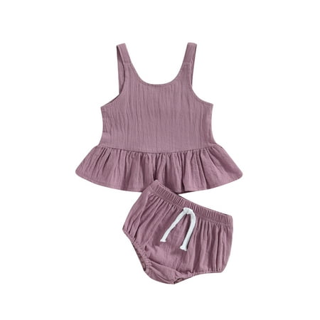 

Sunisery Infant Baby Girls Summer Clothes Plaid Ruffle Sleeveless Crop Top Elastic Waist Bloomers Shorts 2Pcs Outfit Set