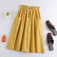 thumbnail image 4 of Fgnfyis Button Front Skirt Spring and Summer Age Reduction Temperament Women's Korean Version Japanese Elastic Waist Mid Length Casual A-Line Skirt Yellow One Size, 4 of 4