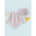 thumbnail image 5 of Baby Girl Rash Guard Swimsuit Long Sleeve Floral Print Bathing Suit Infant Swimwear with Bowknot Sun Hat, 5 of 10