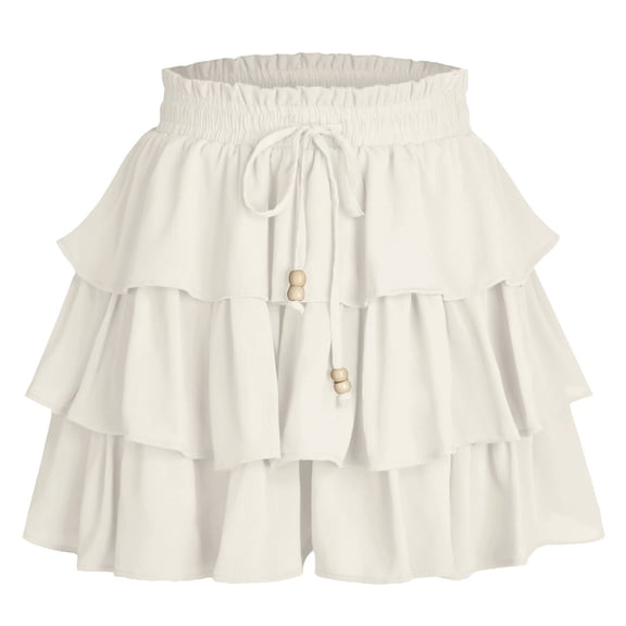 Cavosen Work Skirt Loose Elastic Waist Mini Skirt Ladies Party Breathable Summer Skirt White M