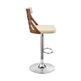 thumbnail image 3 of Adjustable Cream Faux Leather and Walnut Lattice Bar Stool, 3 of 8