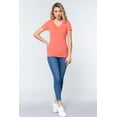 thumbnail image 2 of Saronite Basics V Neck Short Sleeve Henley Knit Shirt Top, Deep Coral (Women's), 2 of 4