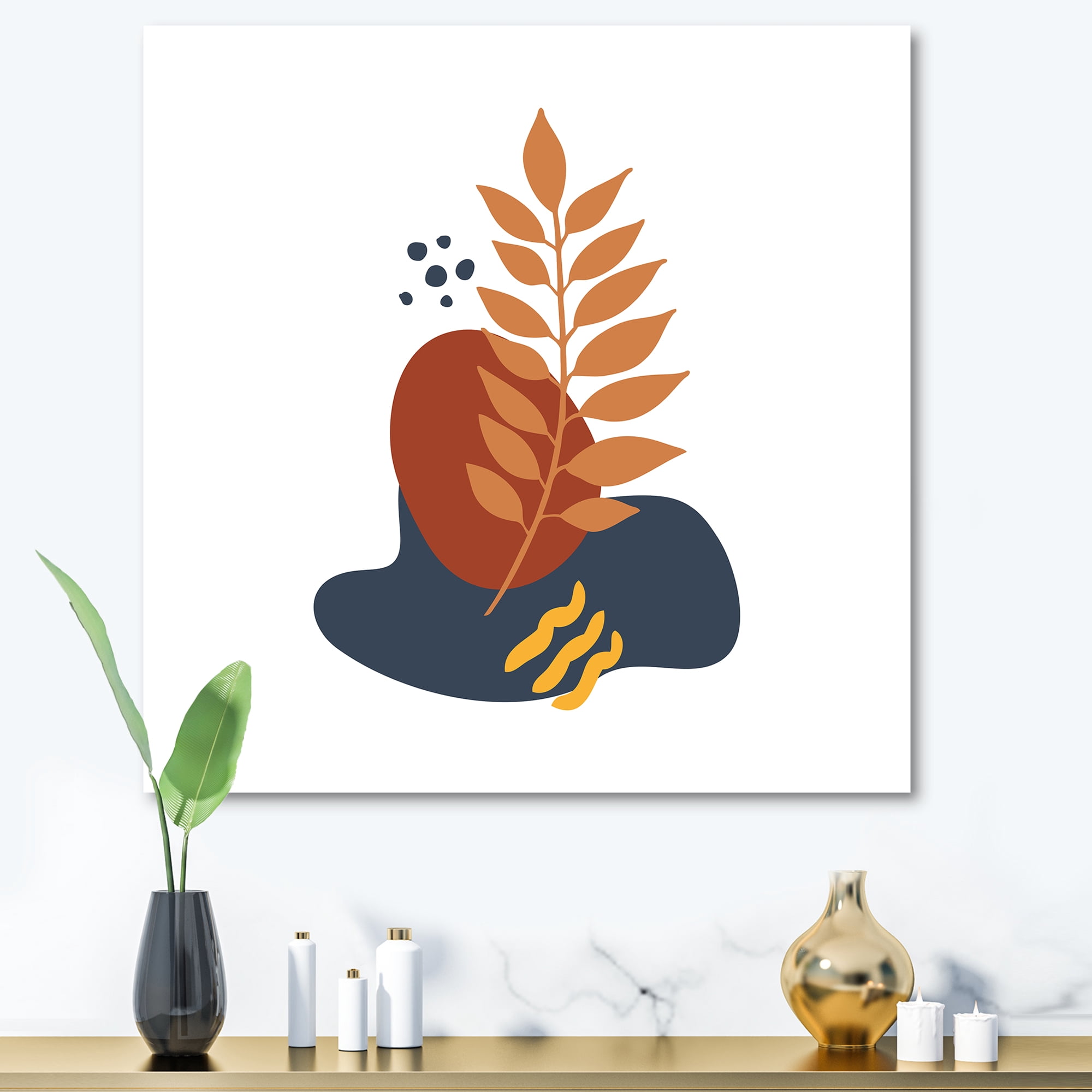 Abstract Minimal Shapes Under Flowers VIII 16 in x 16 in Painting Canvas Art Print, by Designart