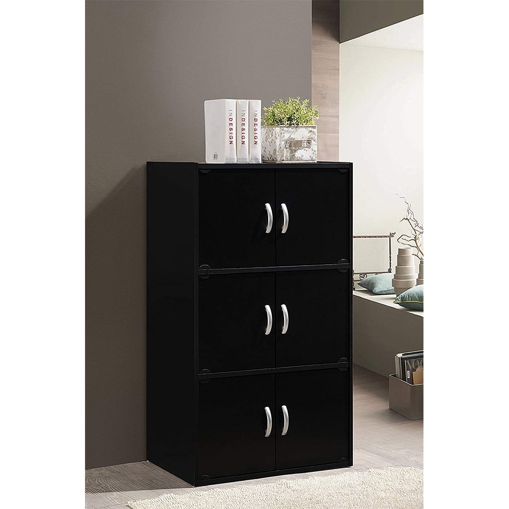 Home Indoor Decorative 3-Shelf, 6-Door Bookcase