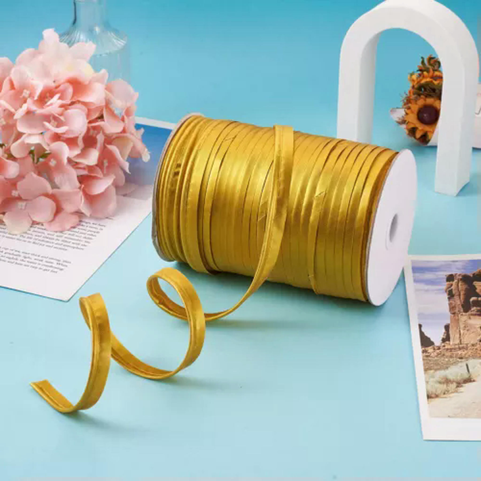 U8MO 109 Yards/roll 3/8 " Polyester Fiber Ribbons Trim Welting Cord for Clothing Sew-Gold